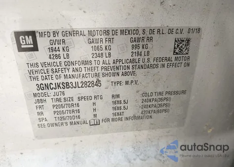 2018 Chevrolet Trax Ls from USA, damaged, VIN 3GNCJKSB3JL282845